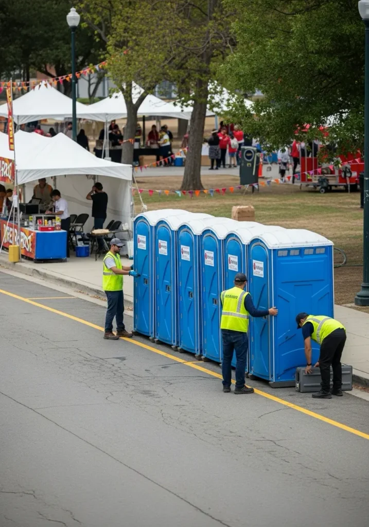 City staff arranging porta potties at a park during a community fair or food festival 98248 Ferndale, WA 3